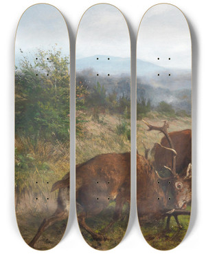 Triptych art skateboard deck of Carl Friedrich Deiker Die Rivalen_2 by Carl Friedrich Deiker (1836-1892)