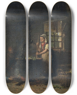 Triptych art skateboard deck of Hendrik Valkenburg Buerliches Kcheninterieur by Hendrik Valkenburg (1826-1896)