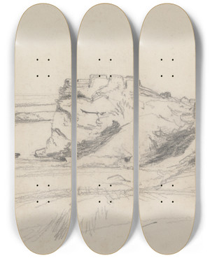Triptych art skateboard deck of Barbara Bodichon Landscape Study With Cliff by Barbara Bodichon (1827-1891)
