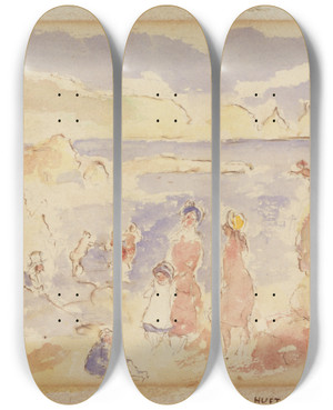 Triptych art skateboard deck of Pierreauguste Renoir Beach Scene by Pierre-Auguste Renoir (1841-1919)