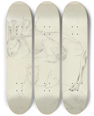 Triptych art skateboard deck of Josephus Augustus Knip Studies Of Goats by Josephus Augustus Knip (1777-1847)