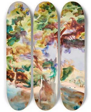 Triptych art skateboard deck of John Singer Sargent Trees by John Singer Sargent (1856-1925)