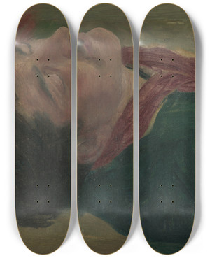 Triptych art skateboard deck of Jozef Hanula Study Of The Human Head by Jozef Hanula (1863-1944)