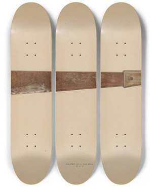 Triptych art skateboard deck of Walter Praefke Corn Knife by Walter Praefke