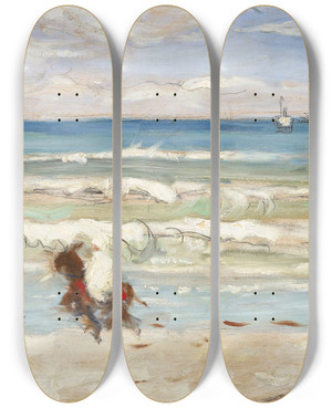 Triptych art skateboard deck of James Wilson Morrice Beach Scene Tangier by James Wilson Morrice (1865-1924)