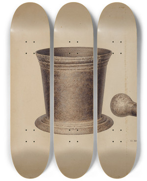 Triptych art skateboard deck of Edward Bashaw Mortar And Pestle by Edward Bashaw