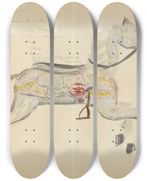 Triptych art skateboard deck of Elizabeth Moutal Carousel Horse Study by Elizabeth Moutal