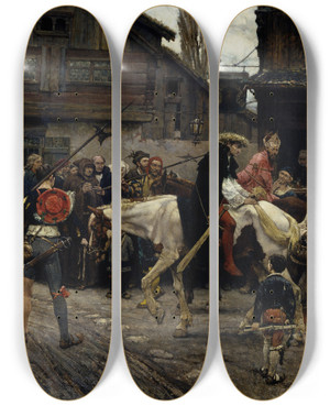 Triptych art skateboard deck of Carl Gustaf Hellqvist Peder Sunnanvders And Mster Knuts Ignominious Entry Into Sthlm 1526 by Carl Gustaf Hellqvist (1851-1890)