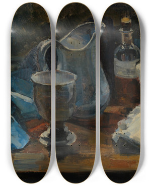 Triptych art skateboard deck of Arthur Grimm Blaues Stilleben by Arthur Grimm