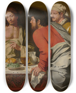 Triptych art skateboard deck of Bartolomeo Cavarozzi The Supper At Emmaus by Bartolomeo Cavarozzi (1587-1625)