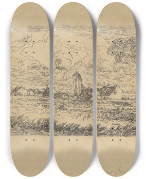 Triptych art skateboard deck of James Ensor Klein Gezicht Op Mariakerke_1 by James Ensor (1860-1949)