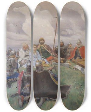 Triptych art skateboard deck of Victor Mikhailovich Vasnetsov Bayan by Victor Mikhailovich Vasnetsov (1848-1926)