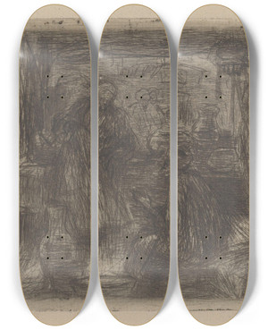 Triptych art skateboard deck of Marius Bauer Ottomaanse Winkel by Marius Bauer (1867-1932)
