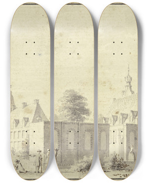 Triptych art skateboard deck of Cornelis Pronk Thuis Den Ooy Van Achteren by Cornelis Pronk (1691-1759)