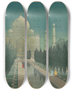 Triptych art skateboard deck of Charles William Bartlett Tajmahal Agra by Charles William Bartlett (1860-1940)