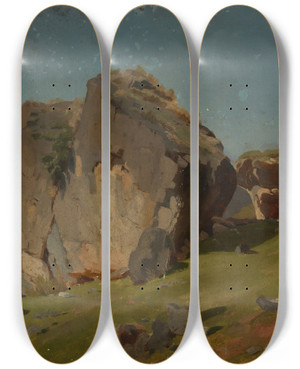 Triptych art skateboard deck of Eugen Bracht Felsenstudie by Eugen Bracht (1842-1921)