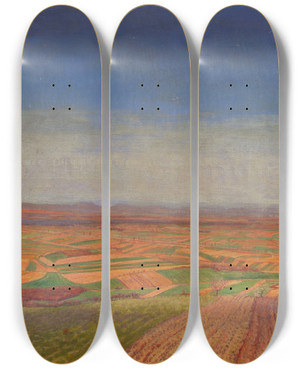 Triptych art skateboard deck of Ernst Eck Marchfeld Vom Bisamberg by Ernst Eck (1879-1941)