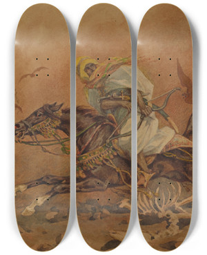 Triptych art skateboard deck of Juliusz Kossak Faris Galloping On A Horse by Juliusz Kossak (1824-1899)