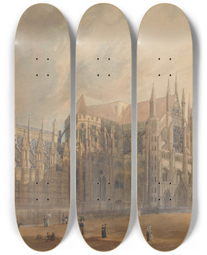 Triptych art skateboard deck of John Gendall Northeast View Of Westminster Abbey by John Gendall (1790-1865)