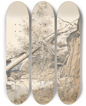 Triptych art skateboard deck of Martinus Rrbye Tree Trunk Leaning Against A Rock Norway by Martinus Rorbye (1803-1848)