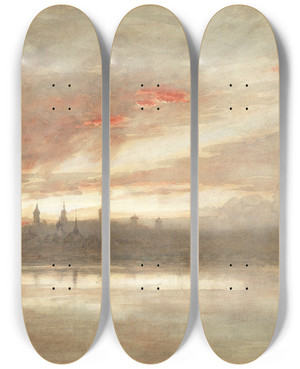 Triptych art skateboard deck of Albert Goodwin A View Over Lake Lucerne by Albert Goodwin (1845-1932)