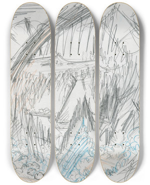 Triptych art skateboard deck of Ernst Ludwig Kirchner Forest Landscape by Ernst Ludwig Kirchner (1880-1938)