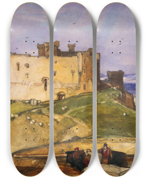 Triptych art skateboard deck of John Sell Cotman Harlech Castle by John Sell Cotman (1782-1842)
