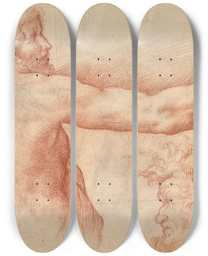 Triptych art skateboard deck of Giulio Cesare Procaccini Tude Dhomme Nu En Buste Et Dune Tte Barbue by Giulio Cesare Procaccini (1574-1625)