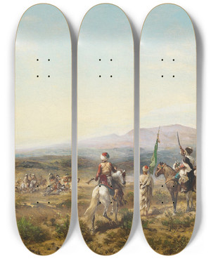 Triptych art skateboard deck of Georges Washington Manoeuvres by Georges Washington (1827-1901)