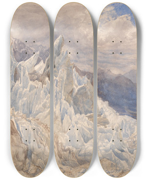 Triptych art skateboard deck of Henry Moore Mer De Glace by Henry Moore (1831-1895)
