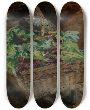 Triptych art skateboard deck of Fritz Boehle Korb Mit Gemse by Fritz Boehle (1873-1916)