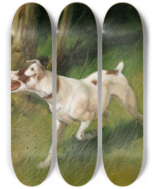 Triptych art skateboard deck of Arthur Heyer Dog And Cat by Arthur Heyer (1872-1931)