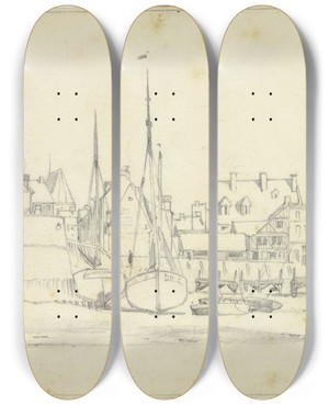 Triptych art skateboard deck of Edward William Cooke Dieppe by Edward William Cooke (1811-1880)