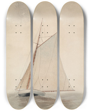 Triptych art skateboard deck of Winslow Homer Sailing Offgloucester by Winslow Homer (1836-1910)