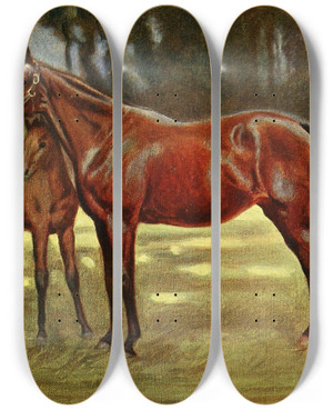 Triptych art skateboard deck of John Hanson Walker Jr Perdita With Persimmon by John Hanson Walker Jr (1844-1933)