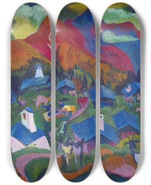 Triptych art skateboard deck of Ernst Ludwig Kirchner Return Of The Animals by Ernst Ludwig Kirchner (1880-1938)