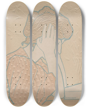 Triptych art skateboard deck of Alexandre Charpentier Young Woman Reading by Alexandre Charpentier (1856-1909)