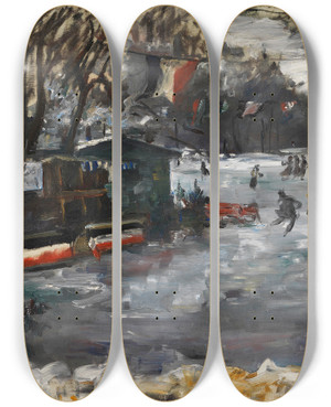 Triptych art skateboard deck of Lovis Corinth Eisbahn Im Berliner Tiergarten by Lovis Corinth (1858-1925)