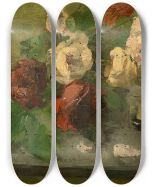 Triptych art skateboard deck of Guillaume Vogels Withered Roses by Guillaume Vogels (1836-1896)