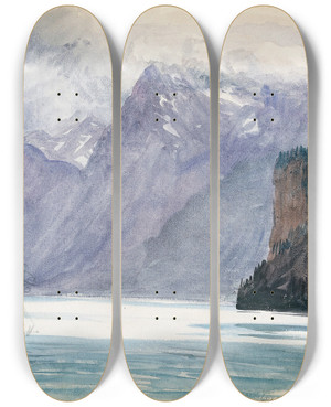 Triptych art skateboard deck of John Singer Sargent Mountain Lake by John Singer Sargent (1856-1925)