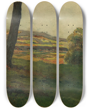 Triptych art skateboard deck of Max Kahrer A Landscape by Max Kahrer (1878-1937)
