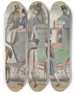 Triptych art skateboard deck of John Doyle The Dilly Looking Up by John Doyle (1939)