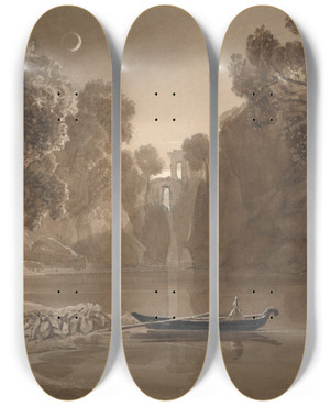 Triptych art skateboard deck of Samuel Jackson The Moonlit Lake by Samuel Jackson
