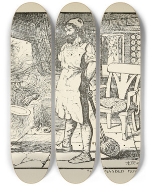 Triptych art skateboard deck of Henry Justice Ford The Little Gray Man by Henry Justice Ford (1860-1941)