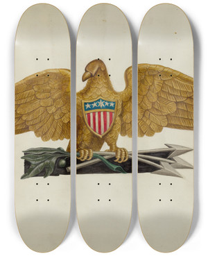 Triptych art skateboard deck of Mary E Humes Stern Board_2 by Mary E Humes (20-)
