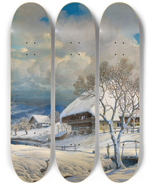 Triptych art skateboard deck of Karl Hauptmann Winter Landscape by Karl Hauptmann (1880-1947)