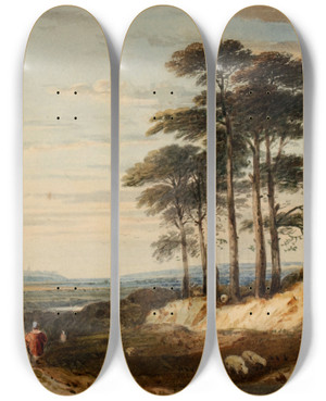 Triptych art skateboard deck of John Varley Landscape by John Varley (1778-1842)