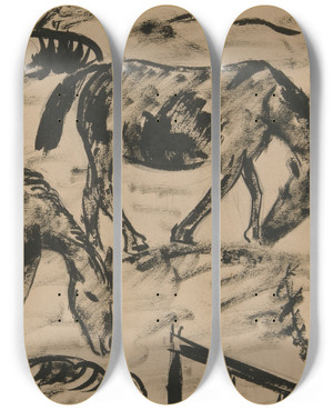 Triptych art skateboard deck of Dora Bromberger Horses by Dora Bromberger (1881-1942)