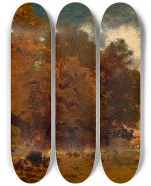 Triptych art skateboard deck of Eugen Jettel Aulandschaft Mit Khen by Eugen Jettel (1845-1901)