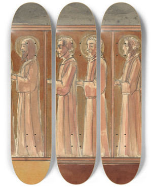 Triptych art skateboard deck of Lodewijk Schelfhout Zes Staande Biddende Heiligen by Lodewijk Schelfhout (1881-1943)